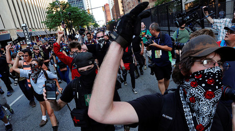 Protesters chant as they march through the streets during demonstrations near the Republican National Convention in Cleveland, Ohio, U.S., July 19, 2016. ©&nbsp;Lucas Jackson